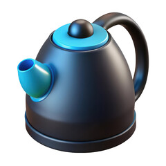 Modern black electric kettle with blue accents isolated on transparent background