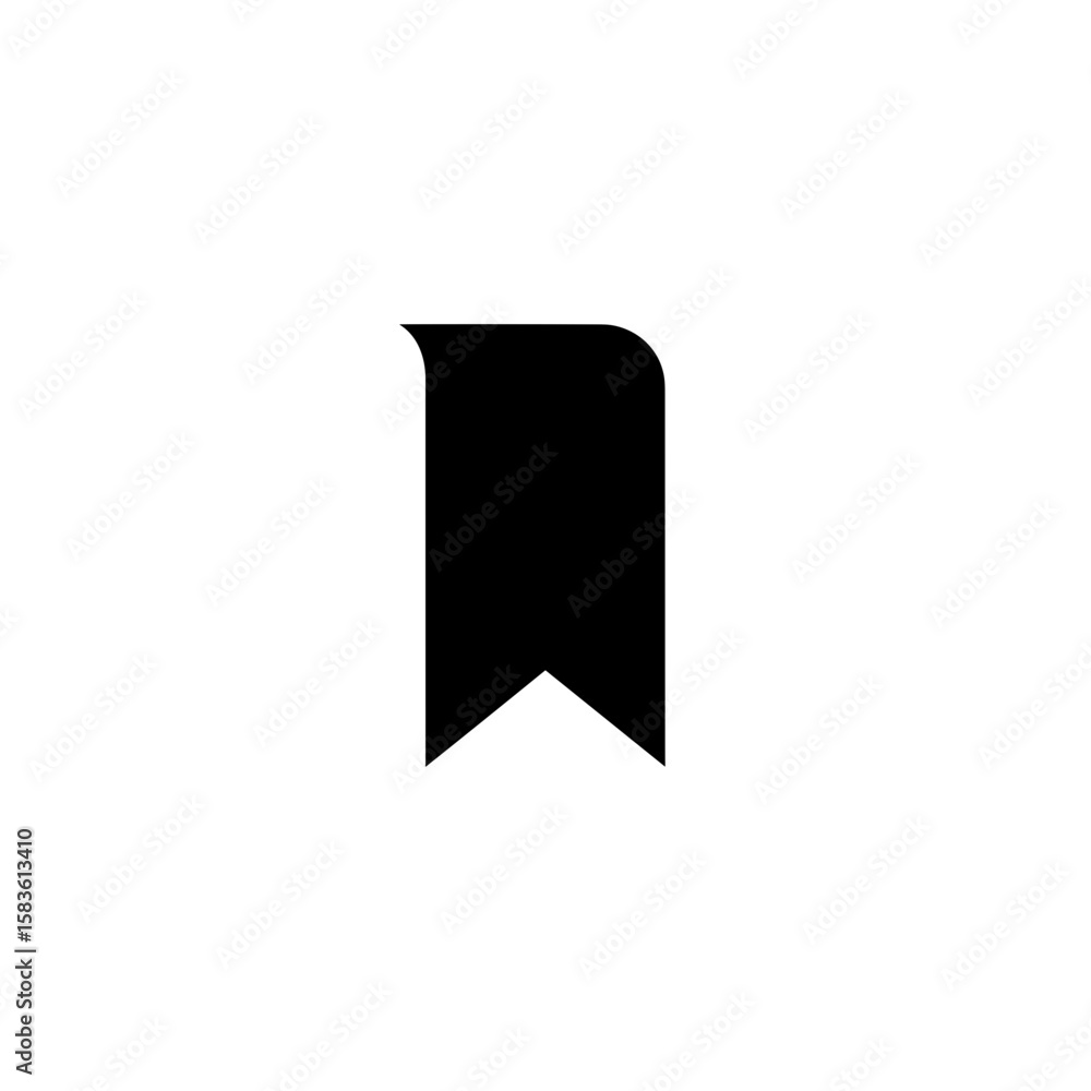 Poster illustration of a solid bookmark with a pointed end and a curved top corner design element isolated