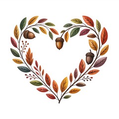 Autumn leaves and acorns heart wreath fall