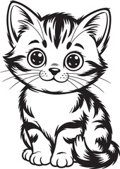 Cute Kitten Coloring Page – Adorable Cartoon Cat Black and White Line Art Illustration