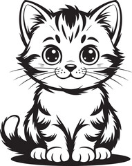 Cute Kitten Coloring Page &ndash; Adorable Cartoon Cat Black and White Line Art Illustrations