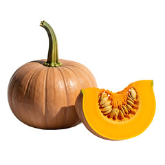 Whole and Sliced Pale Orange Pumpkin, Autumnal Harvest, Vibrant Studio Shot