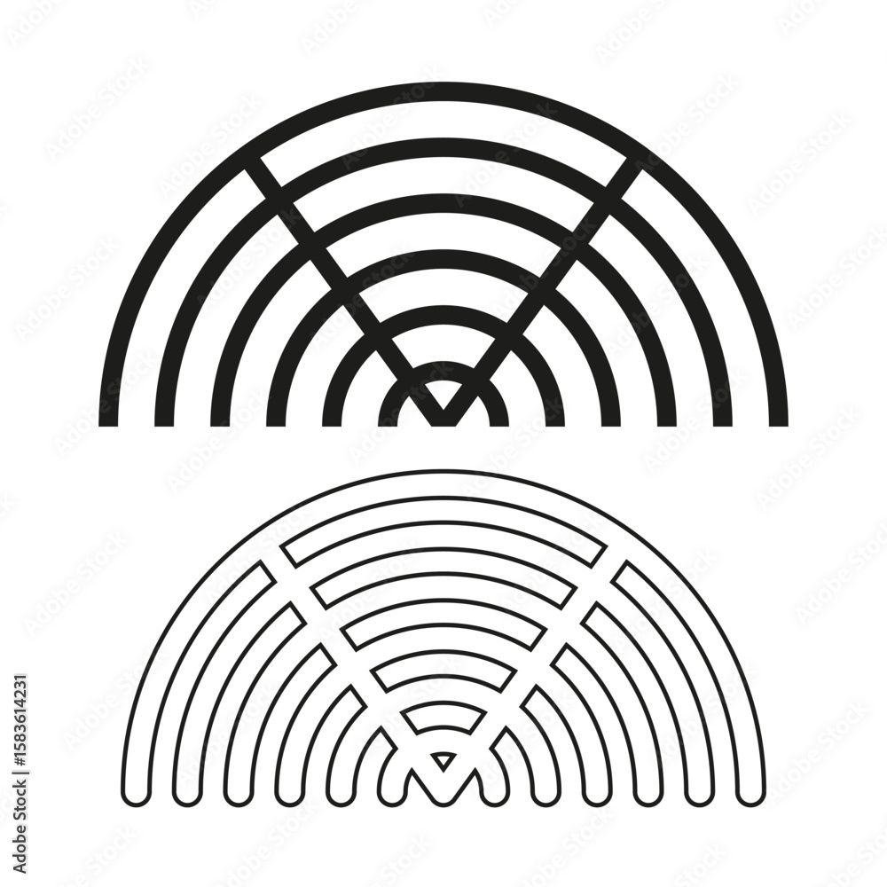 Poster half circle maze. labyrinth puzzle lines. concentric geometric shape. vector logical game