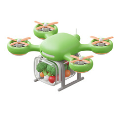 3D futuristic drone transporting vegetables