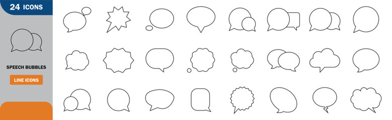 Minimal Line Style Speech Bubble Icon Set – Thin Outline Vector Collection of Chat, Message, Dialog, and Communication Symbols for Apps, UI, Social Media, and Web Interfaces”