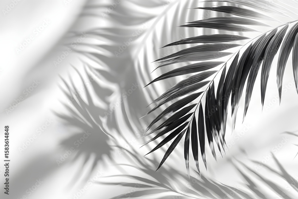 Poster an elegant composition showcases the interplay of light and shadow cast by tropical foliage, creatin