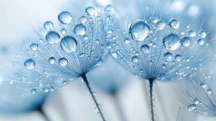 Fototapeta premium Close-up of delicate light-blue seed heads, glistening with water droplets