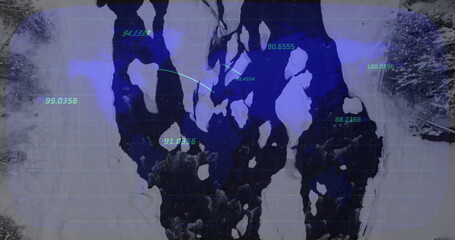 Displaying scan tracking ice channels over snow with blue grid overlay, green labels and trajectory