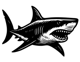 Fierce Shark Illustration in Black and White