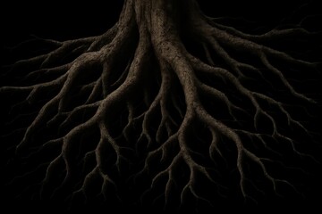 Obraz premium The intricate network of roots delves deep into the earth, symbolizing strength, stability, and the interconnectedness of life