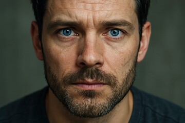 Fototapeta premium A man's gaze pierces through the lens with a steady resolve