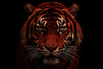 A tiger's portrait in the shadows