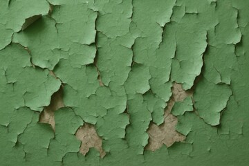 Obraz premium A close-up view of a weathered green wall, revealing its peeling paint and exposed layers beneath