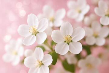 Fototapeta premium A delicate dance of white blossoms against a pink backdrop, capturing the essence of springtime