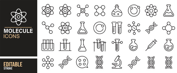 Clean Line Art Icons of Molecules, Test Tubes, and Scientific Tools for Research