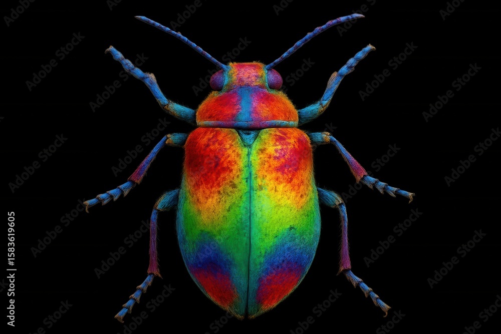 Aufkleber a beetle adorned with a mesmerizing array of colors, standing out against the stark black background