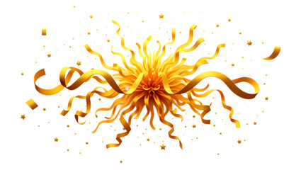 Obraz premium golden confetti burst exploding outward, isolated on transparent background. Perfect for celebration designs, party themes, invitations, and festival graphics.