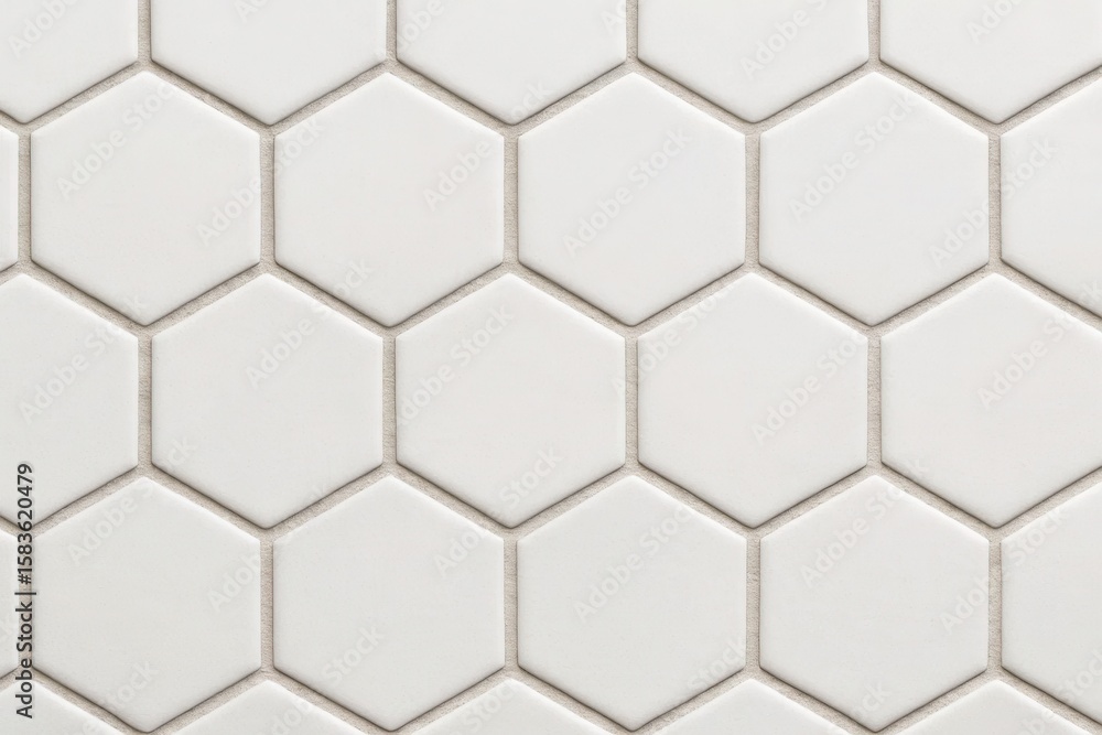 Poster a serene white hexagonal tile pattern that exudes a sense of cleanliness and simplicity