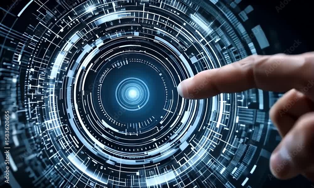 Wall mural finger touching digital interface technology connecting network