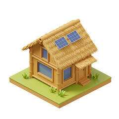 3D small bamboo eco cottage with solar roof