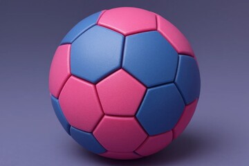 Fototapeta premium A vibrant soccer ball stands out with its bold pink and blue colors against a gradient purple background