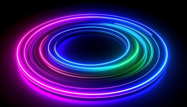 Multi-colored neon rings on dark background - Powered by Adobe