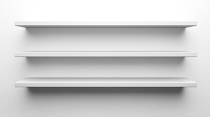 Minimalist White Shelves Against Plain White Wall Horizontal Design