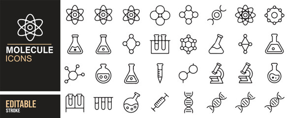 Fototapeta premium Collection of Molecule and Chemical Structure Icons for Science and Research