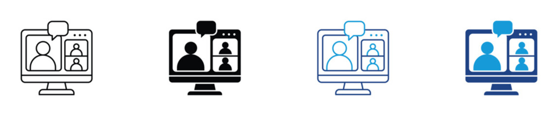 Virtual Meeting Collaboration Icon , online conference icon  ,  remote work office mobile video call vector illustration .