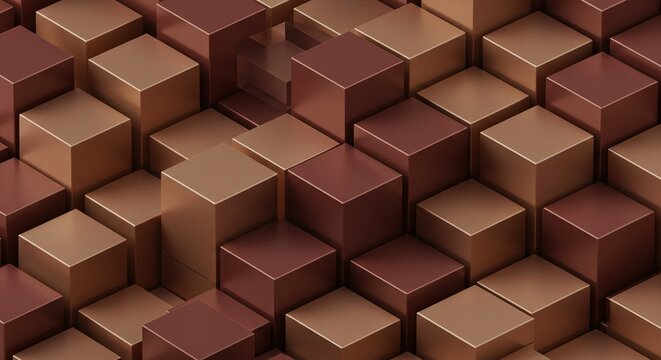 Abstract Brown Cubic Pattern with Metallic Finish on Dark Background
