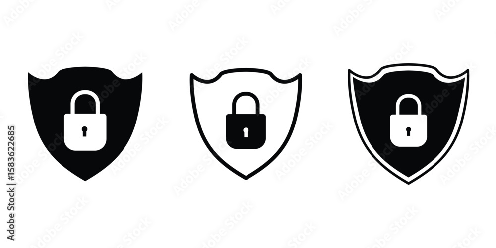 Poster shield icon or security shield protection icon with lock symbol privacy icon , secure private securi