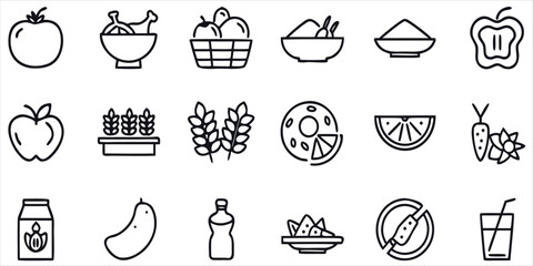Food and Beverages Icons, Healthy Eating and Diet
