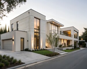 Fototapeta premium Contemporary Residential Architecture with Clean Lines and Neutral Tones in Daylight