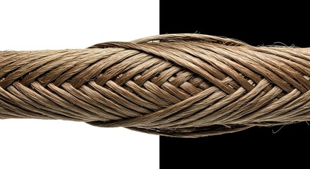 Close up of braided rope on split background color