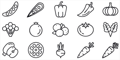 Fototapeta premium Vegetables Icon Set Black and White Line Art Style, Modern Design 