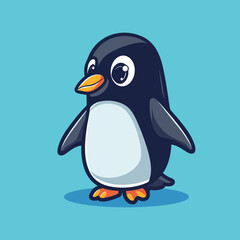 Obraz premium Cute Cartoon Penguin Standing on Blue Background