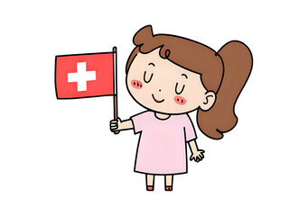 little girl holding swiss flag