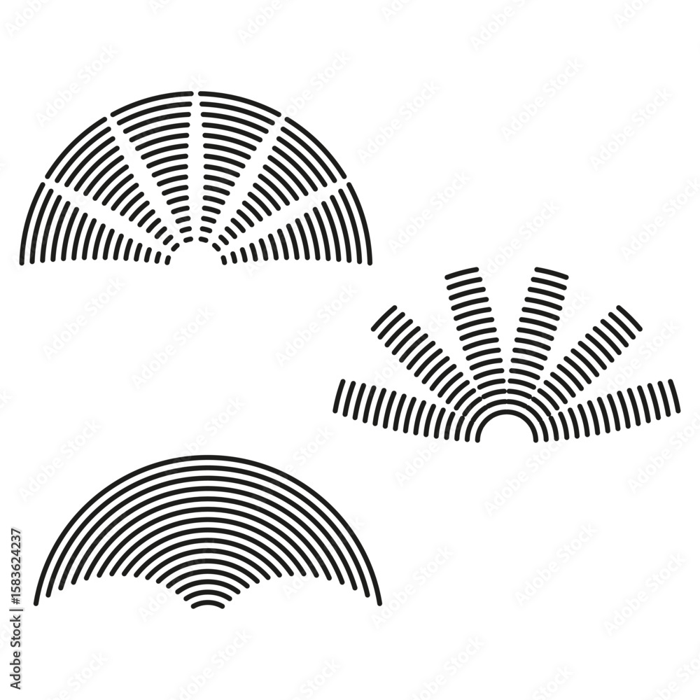 Aufkleber half circle patterns. radial line design. abstract fan vector. geometric arch elements.
