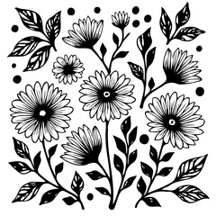 Elegant floral vector design with flowers and leaves in black and white