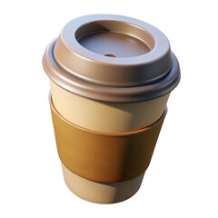 Realistic 3d render of a disposable coffee cup with lid and sleeve isolated on transparent background