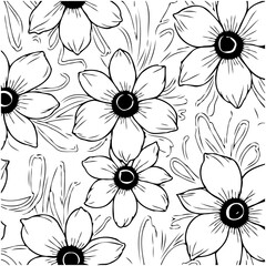 Elegant floral pattern in black and white with detailed line work illustration