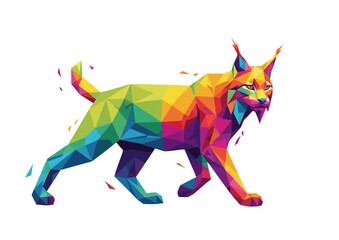 Fototapeta premium Colorful geometric lynx walking in a modern art style with vibrant colors and copy space