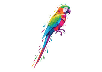 Fototapeta premium Colorful geometric parrot perched in a modern art style with vibrant colors and copy space