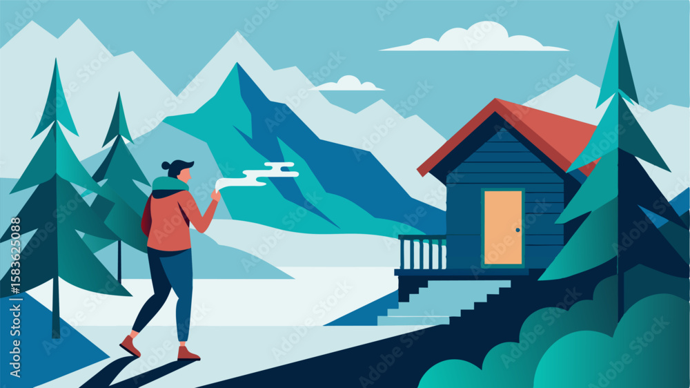 Aufkleber taking a break from work to step outside the chalet and breathe in the crisp mountain air.. vector i