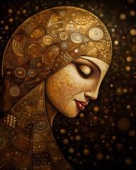 An Elegant Profile of a Woman Featuring Artistic Golden Elements and Flawlessly Unique Designs