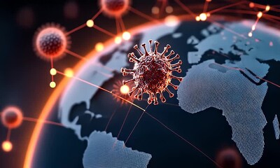 Animated Viral Particle Over Digital Globe Illustration - Powered by Adobe