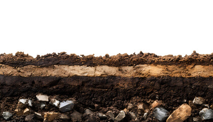 The layer of asphalt road with soil and rock isolated on transparent background