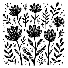 Elegant Black and White Floral Vector Pattern for Modern and Minimalist Designs