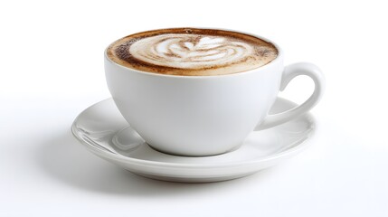 Obraz premium Hot Latte with Heart-Shaped Latte Art in White Mug