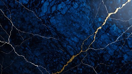 Stunning Dark Blue Marble with Golden Veins Abstract Stone Texture with Rich Contrast